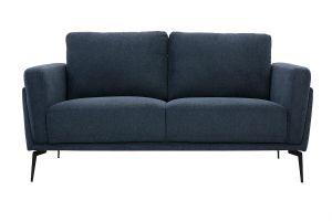 Canapé design 2 places en tissu effet velours texturé bleu foncé et métal noir MOSCO