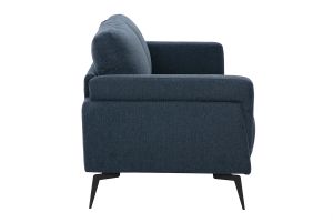 Canapé design 2 places en tissu effet velours texturé bleu foncé et métal noir MOSCO