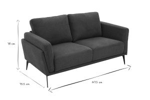 Canapé design 2 places en tissu effet velours texturé bleu foncé et métal noir MOSCO
