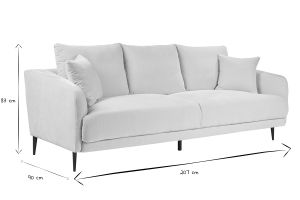 Canapé design 3 places en tissu effet velours beige et métal noir JERRY