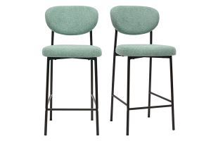 Tabourets de bar fixes en tissu effet velours texturé vert céladon H65 cm (lot de 2) BREKA