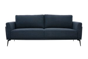 Canapé design 3 places en tissu effet velours texturé bleu foncé et métal noir MOSCO