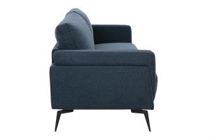 Canapé design 3 places en tissu effet velours texturé bleu foncé et métal noir MOSCO