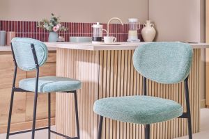 Tabourets de bar fixes en tissu effet velours texturé vert céladon H65 cm (lot de 2) BREKA