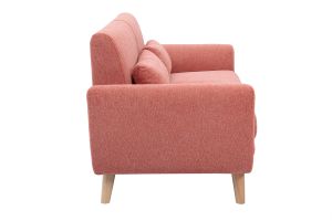 Canapé scandinave 2 places en tissu effet velours texturé terracotta et bois clair EKTOR