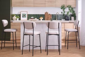 Tabourets de bar fixes en tissu effet velours texturé beige H65 cm (lot de 2) BREKA