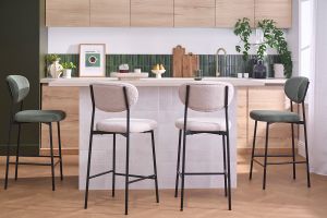 Tabourets de bar fixes en tissu effet velours texturé beige H65 cm (lot de 2) BREKA