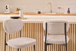 Tabourets de bar fixes en tissu effet velours texturé beige H65 cm (lot de 2) BREKA