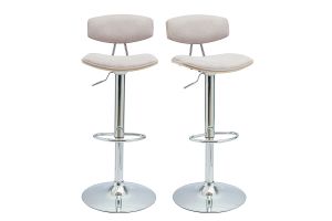 VASCO Tabourets de bar design réglables en tissu effet velours texturé beige et métal ( lot de 2 )
