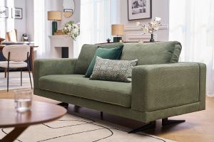 Canapé design 3 places en tissu chenille vert kaki et métal noir LENNON