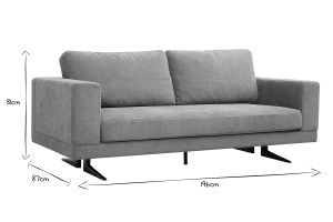 Canapé design 3 places en tissu chenille vert kaki et métal noir LENNON