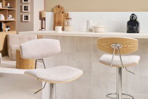 VASCO Tabourets de bar design réglables en tissu effet velours texturé beige et métal ( lot de 2 )
