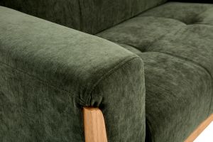Canapé scandinave 2 places en tissu effet velours vert kaki et bois clair FJORD