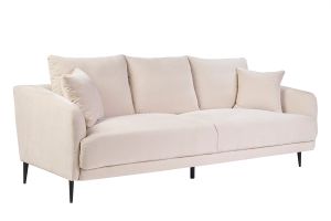 Canapé design 3 places en tissu effet velours beige et métal noir JERRY