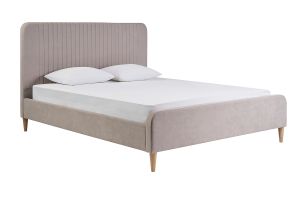 Lit 2 places 160x200 en tissu texturé taupe LINDSAY