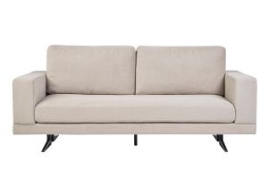 Canapé design 3 places en tissu chenille beige et métal noir LENNON