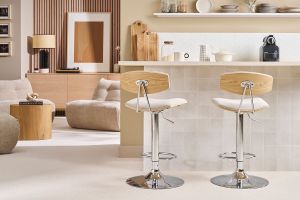 VASCO Tabourets de bar design réglables en tissu effet velours texturé beige et métal ( lot de 2 )