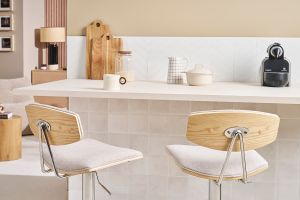 VASCO Tabourets de bar design réglables en tissu effet velours texturé beige et métal ( lot de 2 )