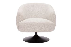 Fauteuil pivotant en tissu effet bouclette beige et métal noir BOWIE