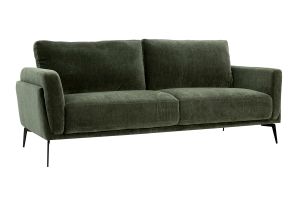 Canapé design 3 places en tissu effet velours vert kaki et métal noir MOSCO