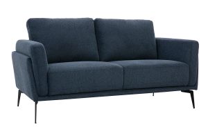 Divano design 2 posti in tessuto effetto velluto testurizzato blu scuro e metallo nero MOSCO