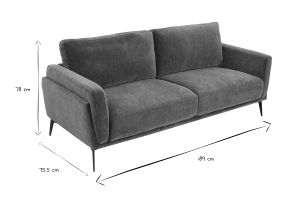 Canapé design 3 places en tissu effet velours vert kaki et métal noir MOSCO