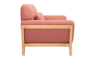 Canapé scandinave 2 places en tissu effet velours texturé terracotta et bois clair YOKO