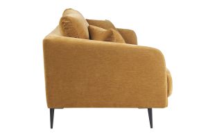 Divano design 3 posti in tessuto effetto velluto giallo curry e metallo nero JERRY