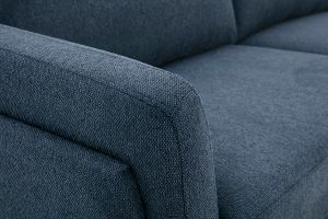 Canapé design 3 places en tissu effet velours texturé bleu foncé et métal noir MOSCO