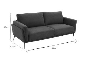 Canapé design 3 places en tissu effet velours texturé bleu foncé et métal noir MOSCO