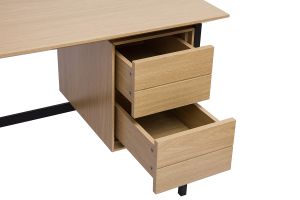 Bureau industriel finition bois chêne et métal noir avec rangements 2 tiroirs L120 cm MAXENCE