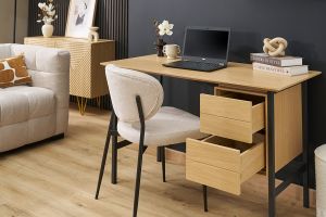 Bureau industriel finition bois chêne et métal noir avec rangements 2 tiroirs L120 cm MAXENCE
