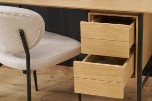 Bureau industriel finition bois chêne et métal noir avec rangements 2 tiroirs L120 cm MAXENCE