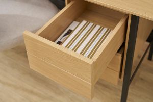 Bureau industriel finition bois chêne et métal noir avec rangements 2 tiroirs L120 cm MAXENCE