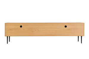 Meuble TV design en bois clair chêne massif gravé et métal noir 4 portes L180 cm ARCHIPEL