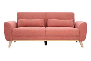 Divano scandinavo a 3 posti in tessuto effetto velluto terracotta e legno chiaro EKTOR