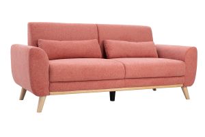 Divano scandinavo a 3 posti in tessuto effetto velluto terracotta e legno chiaro EKTOR