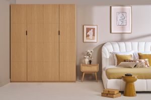 Armoire dressing avec 2 penderies finition bois chêne L90 cm GARENCE