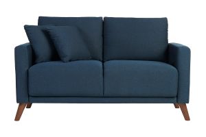 Canapé 2 places en tissu bleu foncé et bois foncé MUNIK