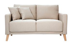Canapé 2 places en tissu beige et bois clair MUNIK