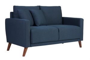 Canapé 2 places en tissu bleu foncé et bois foncé MUNIK