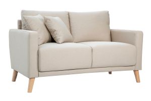Canapé 2 places en tissu beige et bois clair MUNIK