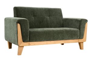 Canapé scandinave 2 places en tissu effet velours vert kaki et bois clair FJORD