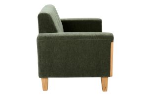 Canapé scandinave 2 places en tissu effet velours vert kaki et bois clair FJORD
