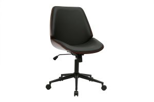 Sedia da ufficio con ruote nera e legno scuro DOUGLAS