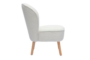 Fauteuil scandinave en tissu effet laine bouclée blanc et bois clair AMANITA