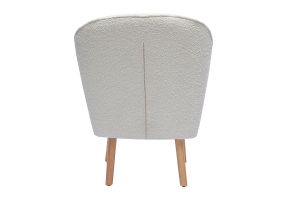 Fauteuil scandinave en tissu effet laine bouclée blanc et bois clair AMANITA