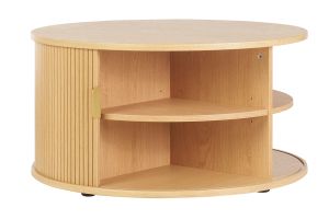 Table basse ronde finition bois clair chêne 2 portes coulissantes D80 cm EPIC