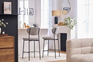 Tabourets de bar fixes en tissu effet velours texturé gris clair H65 cm (lot de 2) BREKA