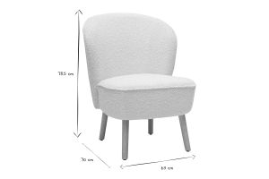 Fauteuil scandinave en tissu effet laine bouclée blanc et bois clair AMANITA